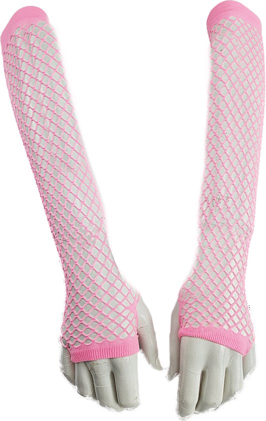 BamBella® Handschoenen Visnet Roze Lange vingerloze Elastische handschoen gaatjes mesh stof