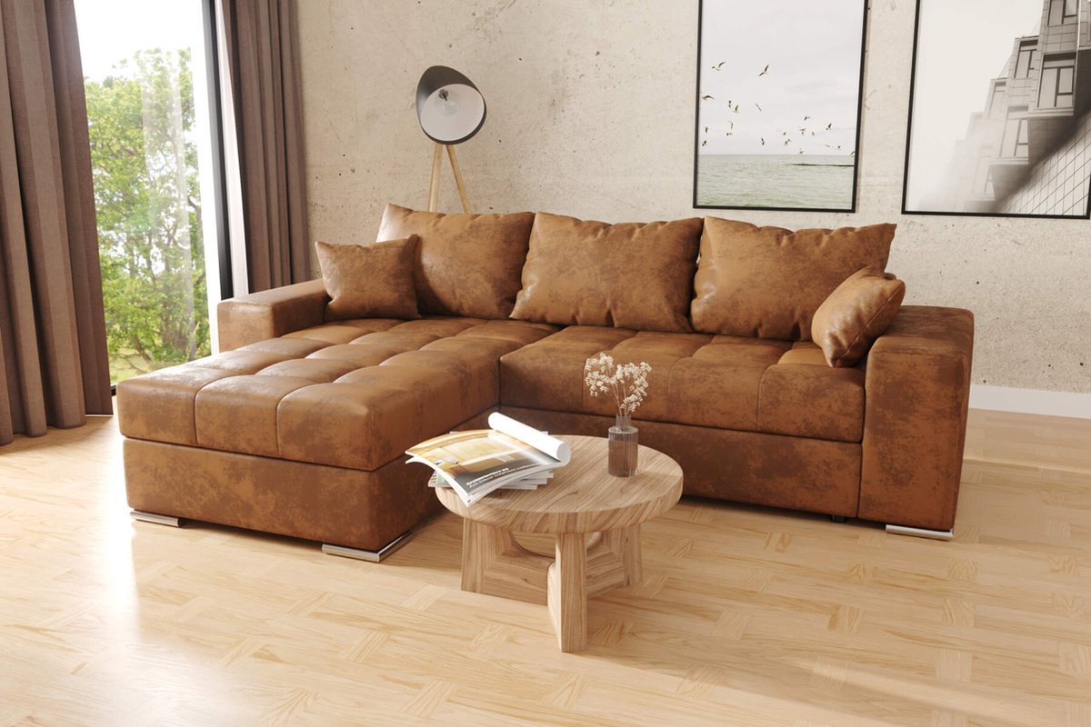 hoekbank josua L-vintage bruin-met opbergruimte en bedfunctie-seatsandbeds