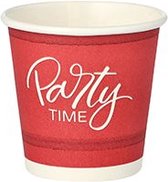 Shotglas, Karton 5 cl Ø 5 cm · 5 cm rood "Party Time" (150 stuks)