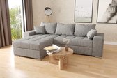 Canapé d'angle Josua L-tissu gris complet-avec espace de rangement et fonction lit sièges et lits