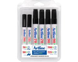 Artline Permanent Marker Set - 6 Stuks - Verschillende Lijndiktes - Watervast & Wrijfvast - Hervulbaar - Zwart
