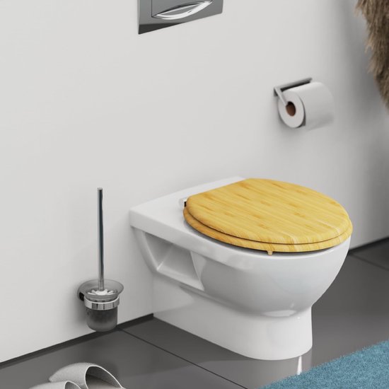 Foto: Wc bril bamboo met softclosemechanisme massief bamboe toiletdeksel duurzaam wc deksel van hout wc bril van bamboehout maximale belasting 150 kg