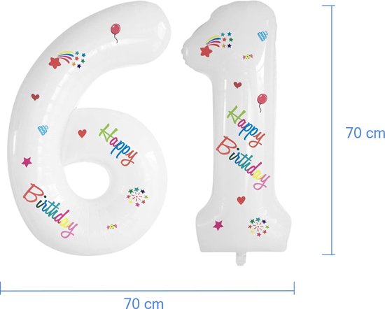 Ballons en aluminium chiffres 61 ans Happy anniversaire décoration d'anniversaire ballon en aluminium ballon en aluminium Ballons Wit Cm