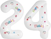 Folie Ballonnen Cijfers 24 Jaar Happy Birthday Verjaardag Versiering Cijferballon Folieballon Cijfer Ballonnen Wit 70 Cm