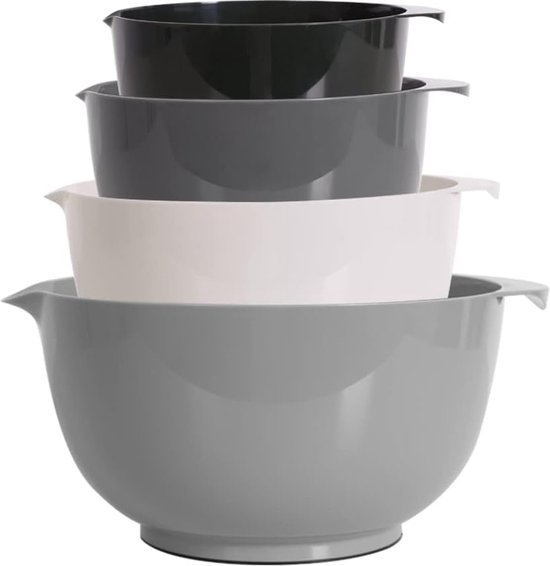 Mengkomset Kunststof slakom Antislip stapelbare serveerschalen voor keuken 4-delige mengkomset (grijs)