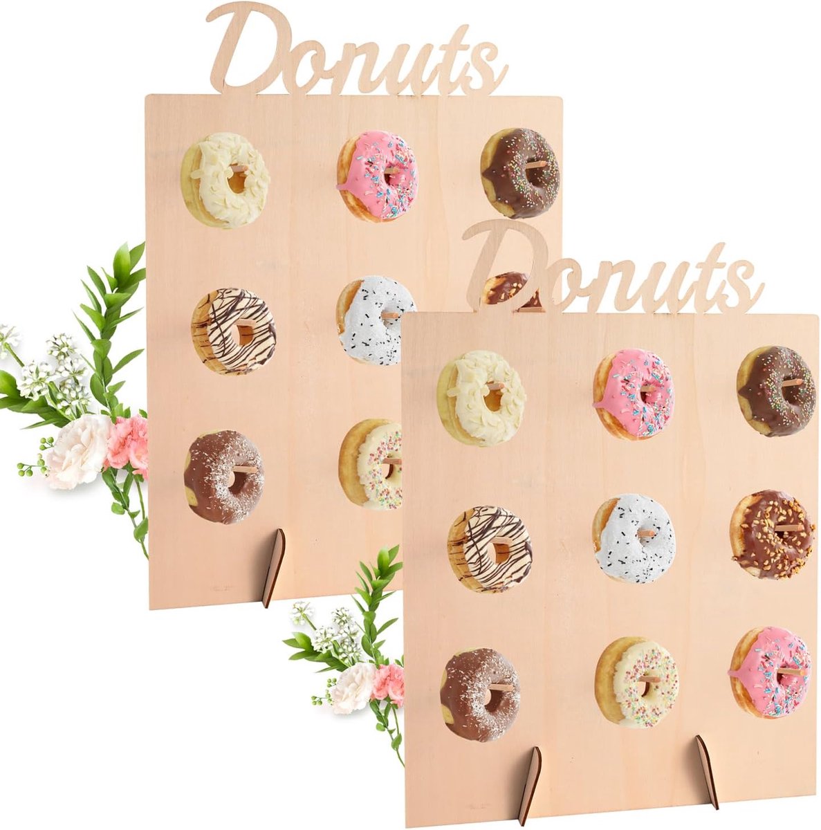 HBYMYDA Donutstandaard van hout, herbruikbare donuthouder, donutdecoratie voor bruiloft, verjaardagsfeest, feesten, babyshower, jubilea, decoratie