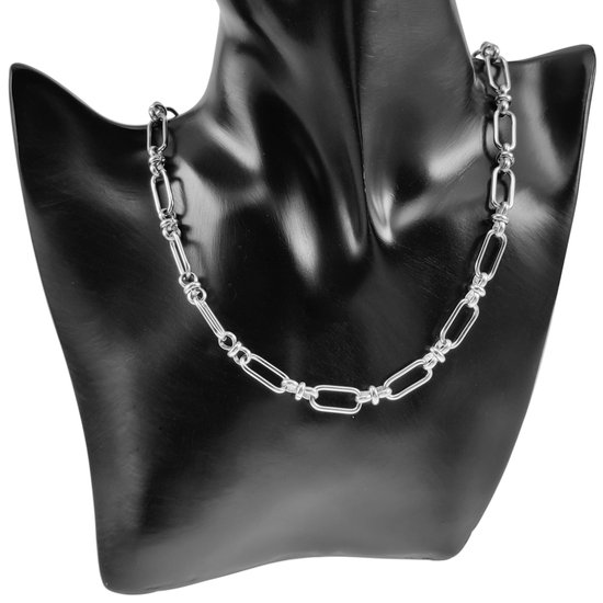 Collier Femme 50 cm - Acier Inoxydable Plaqué Or Wit 14 Carats - Chaîne de maillons Ovales - Ajustable