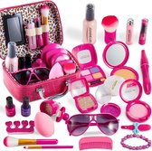Make Up Koffer Meisjes- Kinder Speelkoffer -Make-upgeschenkset -Makeupset voor Kinderen -29delige -Roze -Nagellak- Lippenstift -Wenkbrauwborstel -Oogschaduw -Kroontje -Ketting