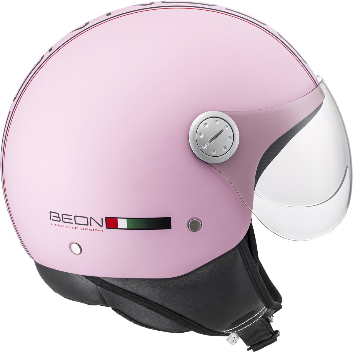 BEON Design Scooterhelm - Mat Roze - L - Jethelm met Vizier - Motorhelm voor Dames - Geschikt voor Vespa, Scooter, Brommer, Motor en Snorfiets – foto 3