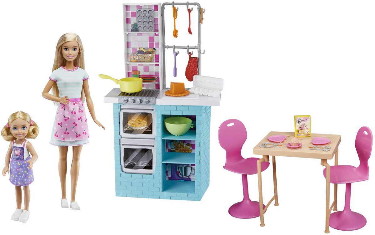 Barbie - Speelgoedset keuken - Met Barbiepop - Met Chelsea pop