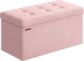 Stoffen box - Opbergkist - Van stof - Gewatteerde zitting - 38 x 76 x 38 cm - Roze