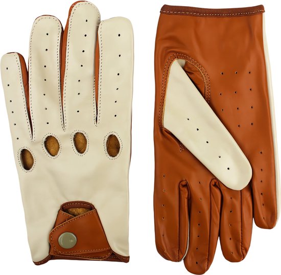 DriveLux™ Echt Lamsleren Autohandschoenen - Cognac & Beige Leren Handschoenen- Dames & Heren Maat (XXL: 22 - 24 cm) - Ademend en Waterbestendig - Polished Leather