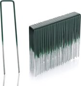50 piquets d'ancrage pour gazon artificiel demi-vert fil d'acier galvanisé à chaud longueur 150 mm - largeur 25 mm fil d'acier épaisseur 2,9 mm - tête plate
