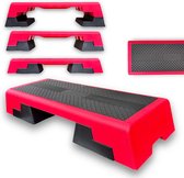 KRAKEN Aerobic Step XL - Verstelbaar Stepbankje - Fitness Bodypump Cardio Stepbank - Anti-Slip Oppervlak Kunststof - 3 Standen Hoogte 15/21/26 cm - Platform 90 x 36 cm - Max. 200 kg - Verstelbaar in 3 Hoogtes - Gewicht 8 kg - Rood Zwart