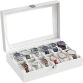 Boîte à montres 12 compartiments, boîte à montres, boîte à bijoux, avec couvercle en verre, coussins amovibles en velours, serrure en métal - Revêtement et doublure Witte - JWB202
