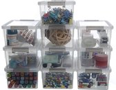 Set van 10 opbergdozen van 1,25 liter - Met deksel - Klein - Stapelbaar - Transparante handgreep - Clips - Kleine onderdelen - Kist - Elastisch - Robuuste plastic dozen voor Lego en knutselspullen