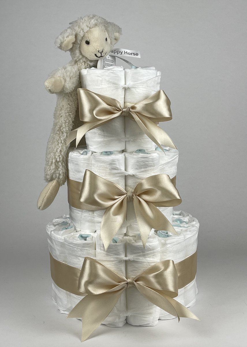 Goedkoopste Chouette-Chouette | Luiertaart Neutraal | Kraamcadeau | Geboorte Jongen Meisje | Babyshower | Tuttle Lamb Leo Beige