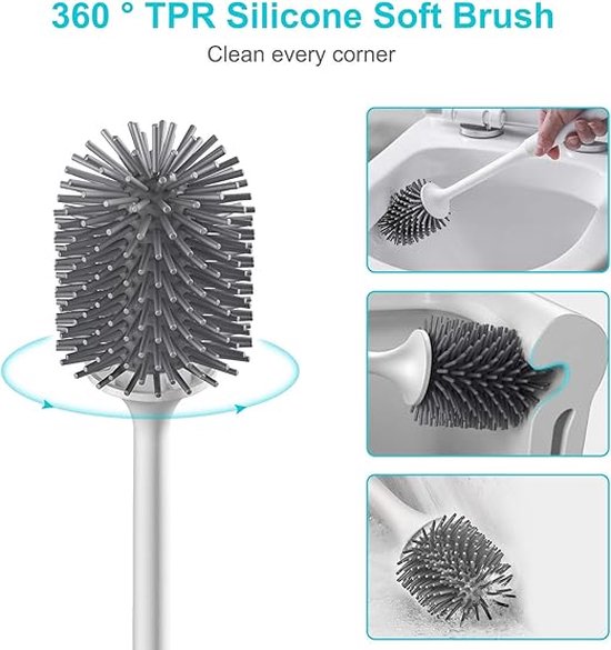 CRAVE Siliconen toiletborstel met houderset en toiletopbergvak voor