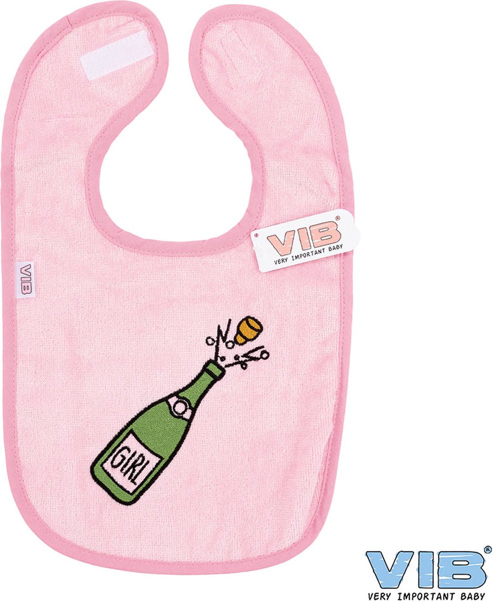Goedkoopste VIB® - Slabbetje Luxe velours - Champagnefles Girl (Roze) - Babykleertjes - Slabbetjes - zwangerschap aankondiging - baby aankondiging