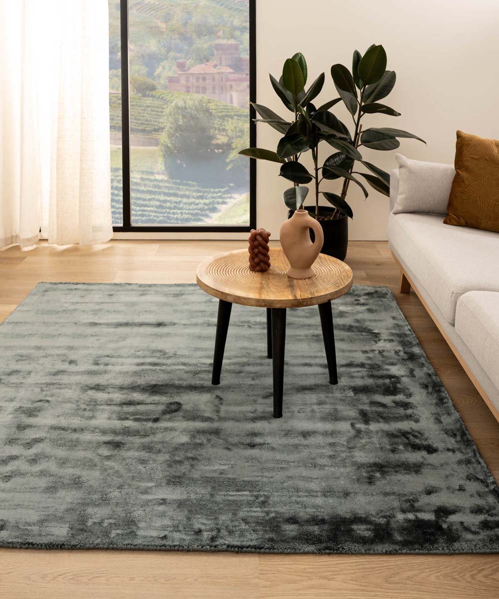 Viscose vloerkleed vierkant - Pearl blauw 140x140