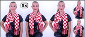 5x Sjaal gebreid geblokt rood/wit 18cm x 160cm - Carnaval thema feest Brabant festival party evenement