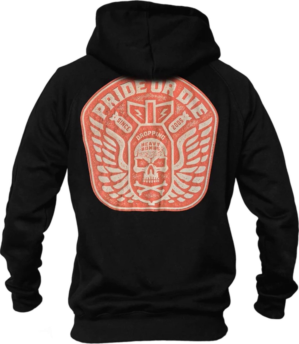 PRiDEorDiE Hoodie Sweater "DROPPING HEAVY BOMBS" Zwart - XL
