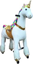 PonyRide Rijdend Speelgoed Paard - Hobbelpaard - Eenhoorn - Unicorn - 74x29x79 cm - 3-6 Jaar - Inclusief Inline Skate Wieltjes en leder zitje - Regenboog