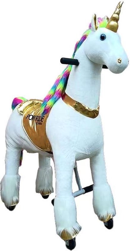 Foto: Ponyride rijdend speelgoed paard hobbelpaard eenhoorn unicorn 74x29x79 cm 3 6 jaar inclusief inline skate wieltjes en leder zitje regenboog