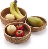 Ronde Rotan Opbergmanden Geweven Fruitschalen Rieten Sleutelhouder Stapelbaar voor Keuken Tafelblad Natuurlijke Set van 3