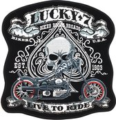 Lucky 7 Live To Ride Biker XXL Strijk Embleem Patch 26 cm / 27.5 cm / Zwart Grijs Wit