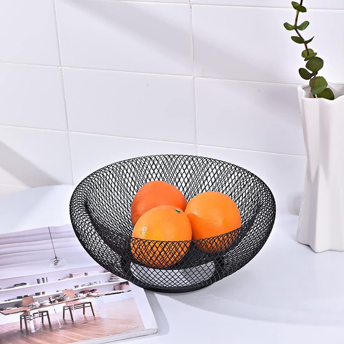 Corbeille à Fruits En Fil Métallique Noir - Bol Ventilé Pour Fruits Et Légumes, 2 Tailles (S 18cm Ou L 28cm)