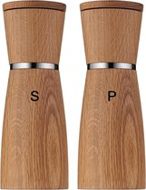 Luxe eikenhout exclusieve peper en zoutmolen set - roestvrij staal - incl aromabeschermdeksels