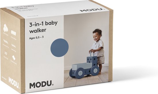 Modu Activity Toy Baby Walker - Open Ended Play - Loopwagen Baby - Looptrainer - Blokken - Deep Blue / Sky Blue van Modu — afbeelding 2