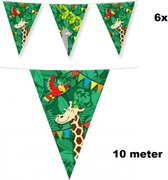 6x Luxe Vlaggenlijn Jungle 10 meter - dubbelzijdig bedrukt - verjaardag feest thema party fun dieren