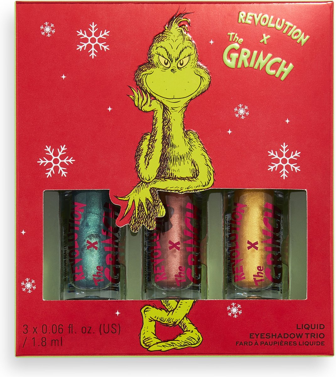 Makeup Revolution x The Grinch - Dont Give A Grinch Liquid Eyeshadow - 3 x Liquid Oogschaduw - Gift Set