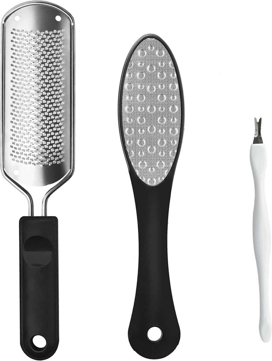 Goedkoopste 3 Delig - Professionele Voetvijl Set - Roestvrij Staal - Dubbelzijdige Eeltverwijderaar - Effectieve Pedicure Tool - Geschikt voor Thuis en Salon Gebruik - 2 Stuks - Verzacht en Verzorgt Harde Huid