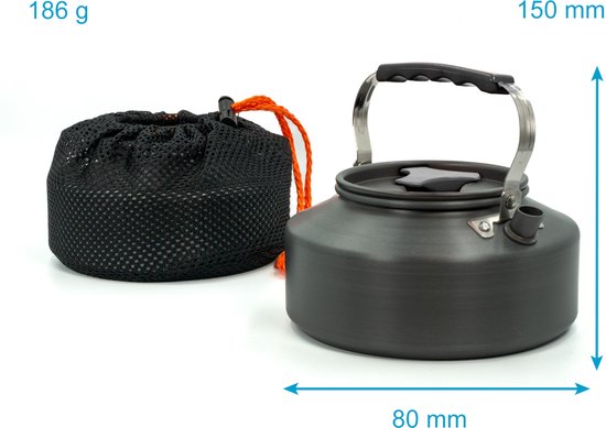 Intirilife Camping Kettle Outdoor waterkoker van aluminium in Zwart met een inhoud van 1.1 L - Voor het koken van water thee koffie of soep tijdens het kamperen of reizen — afbeelding 5