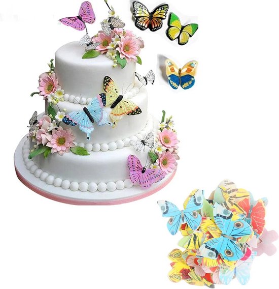 Foto: Eetbare vlinders taartdecoratie vlinders van wafelpapier 35 stuks wafelpapier verjaardag taartversiering