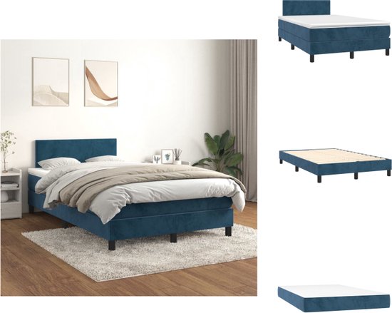 vidaXL Boxspringbed - Donkerblauw - 203 x 120 x 78/88 cm - Zacht fluweel - Praktisch hoofdbord - Pocketvering matras - Middelharde ondersteuning - Huidvriendelijk topmatras - Bed