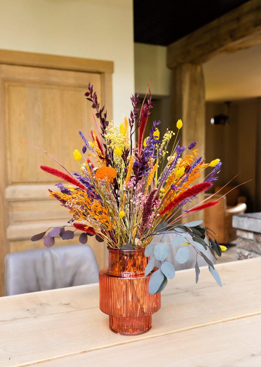 Droogbloemen boeket ''Colour Bomb'' | 65cm | Inclusief vaas | Kleurrijk & Vrolijk | Past in élke interieurstijl