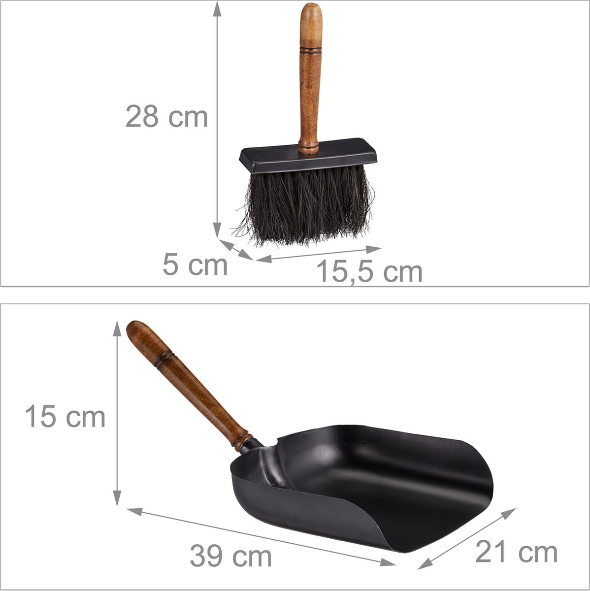 relaxdays pelle et brosse 41 cm - pelle de cheminée avec balai - pelle à  granulés avec