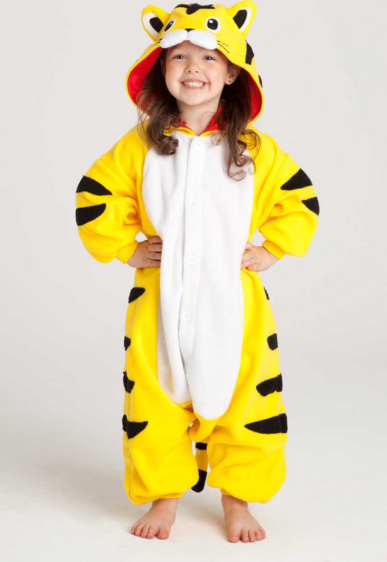 KIMU Onesie Costume Jaune Tigre Costume Enfant - Taille 116-122 - Costume Tigre Combinaison Pyjama Cadeau Sinterklaas