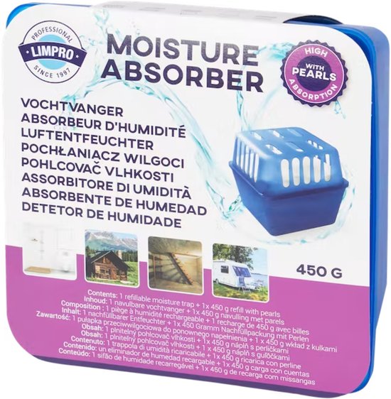 Absorbeur d'humidité Limpro - 450 grammes - Perles - extra absorbant | bol