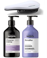 L`Oreal Professionel - Blond Haar Pakket - 500ML - Chroma Creme Purple + Blondifier Conditioner + KG Ontwarborstel - Serie Expert Giftset