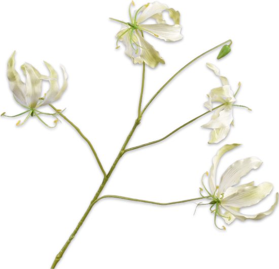 Silk-ka Fleur Artificielle- Bloem en Soie Gloriosa Branche Crème-Vert 89 cm