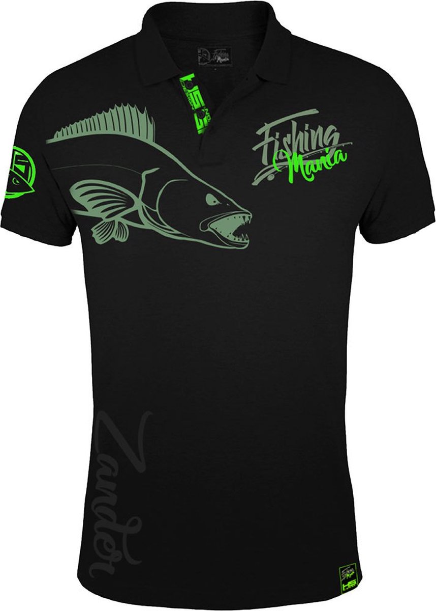 Hotspot Design Fishing Mania Zander Korte Mouw Poloshirt Zwart 2XL Man