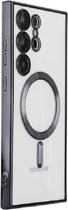 Samsung Galaxy S23 Ultra silicone Back cover met lenzbeschermer/magneet case Telefoonhoesje/transparant met Zwart randen