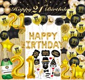 FeestmetJoep 21 jaar verjaardag versiering - 21 Jaar Feest Verjaardag Versiering Set 87-delig - Happy Birthday Slinger & Ballonnen - Decoratie Man Vrouw - Zwart en Goud
