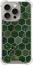 Casimoda® hoesje - Geschikt voor iPhone 15 Pro - Kubus Groen - Shockproof case - Extra sterk - TPU/acryl - Groen, Transparant