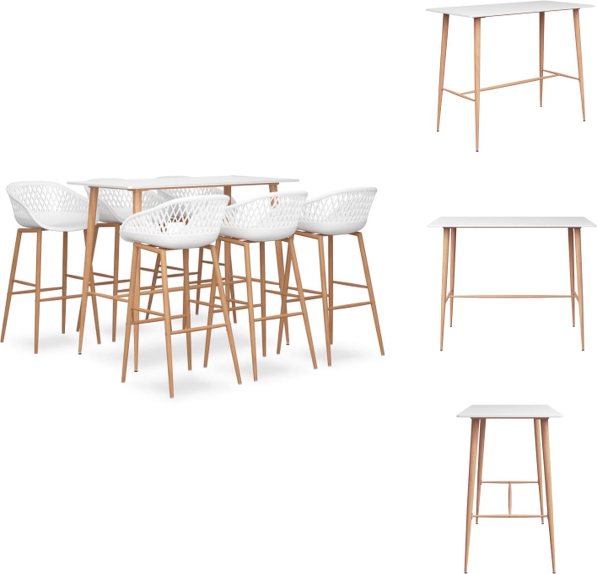VidaXL Barset Bartafel en 6 Barkrukken Wit 120 x 60 x 105 cm MDF en Metaal Set tafel en stoelen